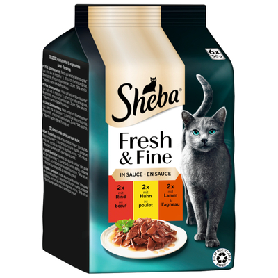 Megapack Sheba Fresh & Fine Kattenvoer 6 x 50 g - Rundvlees. Kip & Lam in Saus - natvoer katten