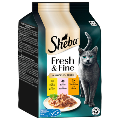 Megapack Sheba Fresh & Fine Kattenvoer 6 x 50 g - Kip. Zalm & Kalkoen in Saus - natvoer katten
