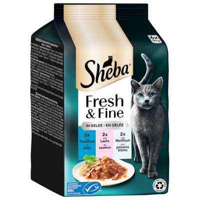Megapack Sheba Fresh & Fine Kattenvoer 6 x 50 g - Tonijn. Zalm & Witvis in Gelee - natvoer katten