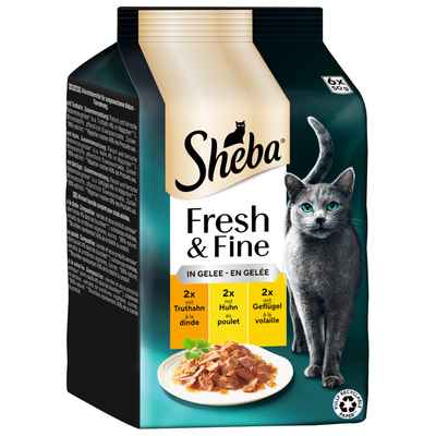 Megapack Sheba Fresh & Fine Kattenvoer 6 x 50 g - Kalkoen. Kip & Gevogelte in Gelei - natvoer katten