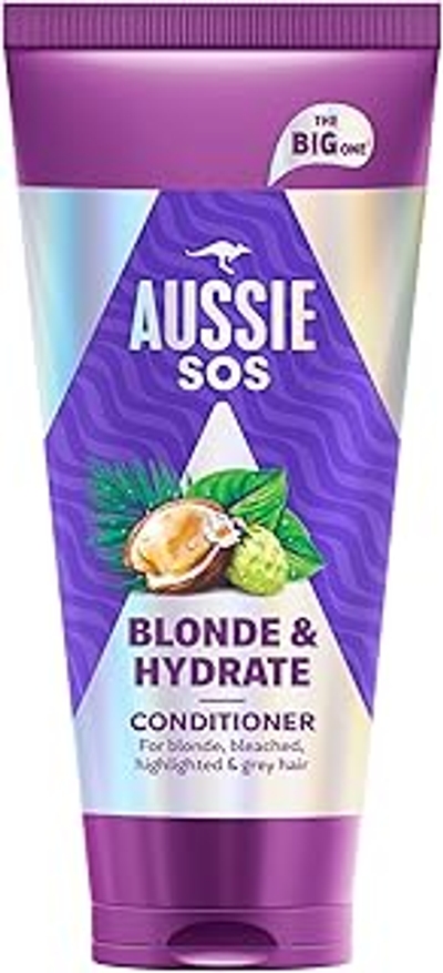 Aussie SOS Blonde & Hydrate Conditioner 350 ml voor gebleekt, highlights en grijs haar, ontwart en maakt zacht terwijl het vocht voor droog blond en zilverhaar geeft
