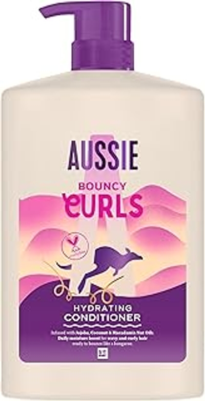 Aussie Bouncy Curls Hydrating Conditioner, 1000 ml, dagelijkse vochtkuur voor golvend en krullend haar, met jojoba, kokos en Australische macadamianoten, veganistisch en dierproefvrij