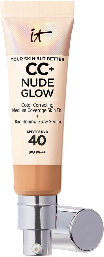 IT Cosmetics Your Skin But Better CC+ Nude Glow SPF40 Foundation - Lichte Textuur - Glow Serum met 2% Niacinamide, Hyaluronzuur, Groene thee-extract en SPF 40 - Neutral Tan - 32ml