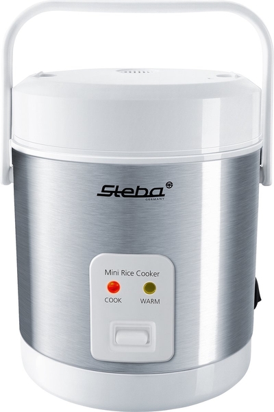 Steba RK4M - Mini Rijstkoker - 0,9 liter inhoud - tot 3 kopjes - handgreep - warmhoudfunctie - BPA vrij - Wit/RVS