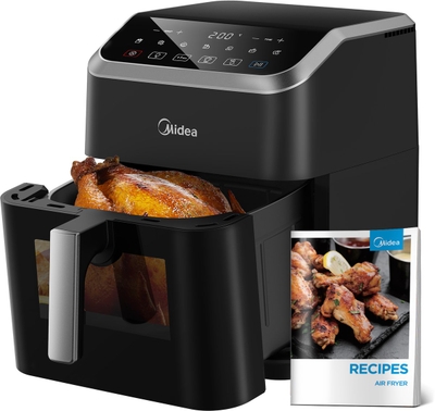 Midea Air fryer MF-CY70K - Hete lucht friteuse - 7L Capaciteit - HeatXpress Technologie - 90% Minder Olie - Energie en Tijdsbesparing met 7 Voorinstellingen - Transparante klep - Verlicht - Antiaanbaklaag, Zwart
