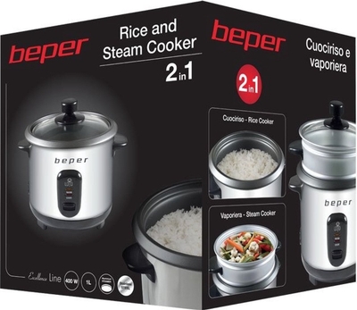 Beper 90.550 - Rijstkoker en Groentestomer - Stomen en koken - Aluminium - Rijstkoker - Groentestomer - Elektrische rijstkoker - Stoomkoker - Multi cooker