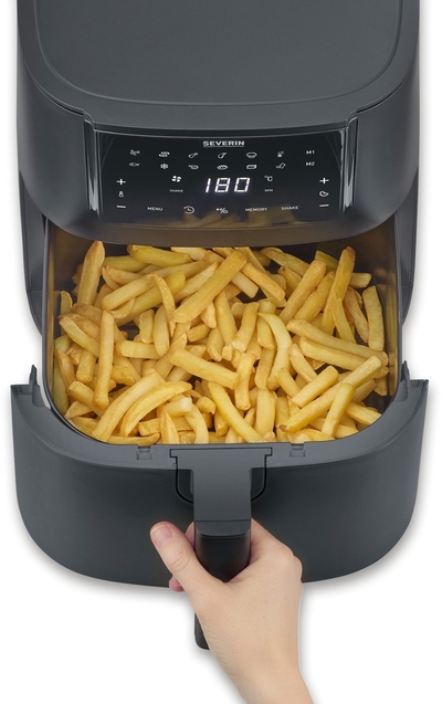 Severin FR 2462 Heteluchtfriteuse, ca. 1700W, 7L, hetelucht technologie voor gezondheidsbewust koken, touchscreen 11 automatische programma's, Shake Functie, PTFE vrij
