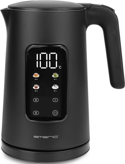 Emerio Waterkoker met Temperatuurregeling 1.7 Liter - Touch Control en 360° draaibaar - 40°C voor babyvoeding - Warmhoudfunctie - Elektrische Waterkoker 2200W - WK-132229 - Zwart