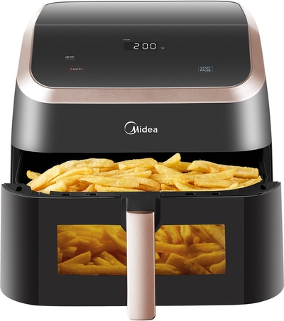 Midea Air fryer MF-CY85K - Large Air fryer with See Thru Window - XXL Airfryer - 9 L - 10 preset menu' s - Instelbare timer 1 tot 60 minuten - Doorkijkluik - Ingebouwde verlichting