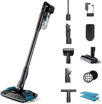 Philips Steelstofzuiger met Dweilfunctie XC8057/01 - Zuigmond met LED verlichting - Draadloos - Zonder Zak - Handstofzuigerfunctie - Alle Vloertypen - Lichtgewicht