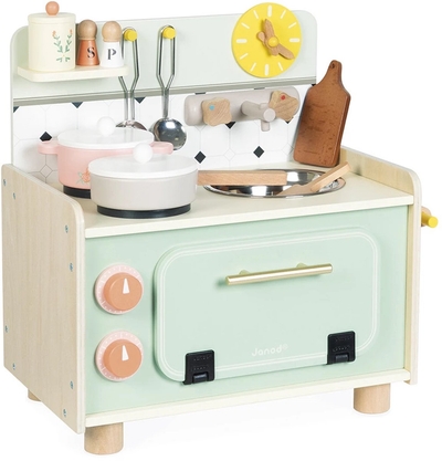 Janod Shiny Grandma - Kleine Houten Speelkeuken – Inclusief 11 Accessoires – Perfect Voor Kleine Koks - Gemaakt Van FSC® Gecertificeerd Hout – Geïnspireerd Op Oma's Keuken - Vanaf 3 Jaar