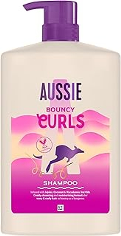 Aussie Bouncy Curls Shampoo 1000 ml, zachte reiniging en vocht voor golvend en krullend haar, met jojoba, kokos en Australische macadamianoten, siliconenvrij, veganistisch en dierproefvrij