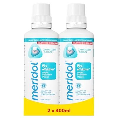 meridol Mondspoeling, 2 x 400 ml, antibacterieel effect voor gezonde tanden en tandvlees, zonder alcohol