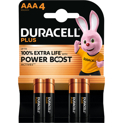 Duracell Plus AAA-alkaline batterijen MN2400 Batterijen 4 stuks
