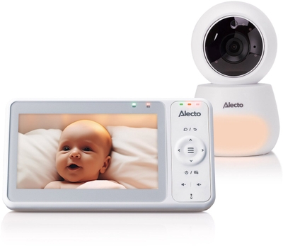 Alecto DVM2050 Babyfoon met HD-camera, groot 5 inch kleurenscherm en nachtlampje - Op afstand bestuurbaar - Wit