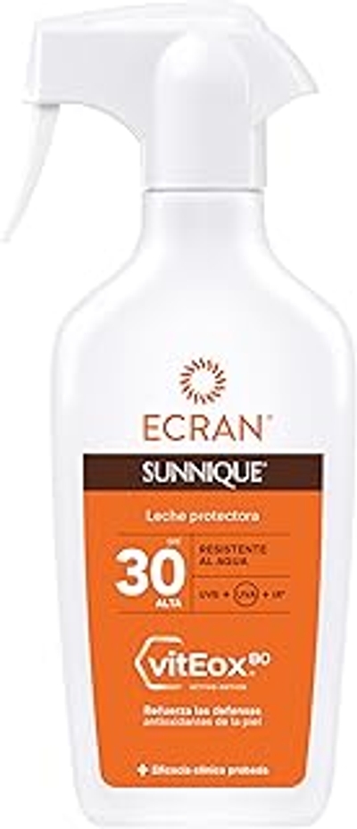 Ecran Sunnique Zonnemelk SPF 30 in spray, medium UVA-, UVB- en IR-A-bescherming, versterkt de afweerkrachten, waterdicht, voor het hele gezin, 270 ml