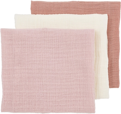 Meyco Baby Uni Monddoekjes - 3 Stuks - Pre-Washed Hydrofiel - 30 x 30 cm - Soft Rose/Rose/Natural