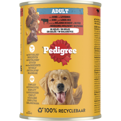 Pedigree Adult met rund en levermix in gelei Nat hondenvoer 400 g - natvoer honden