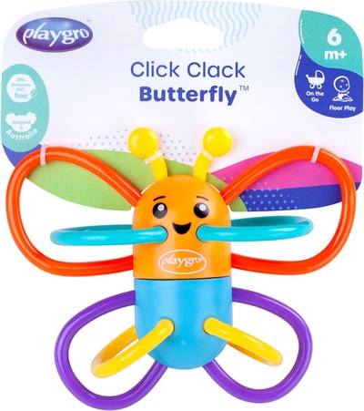 Playgro Click Clack Butterfly Rammerlaar - Bijtrammelaar - bijtring - Baby speelgoed - bijtspeeltje - Grijpspeelgoed - Speeltje - Baby rammelaar- Met geluid