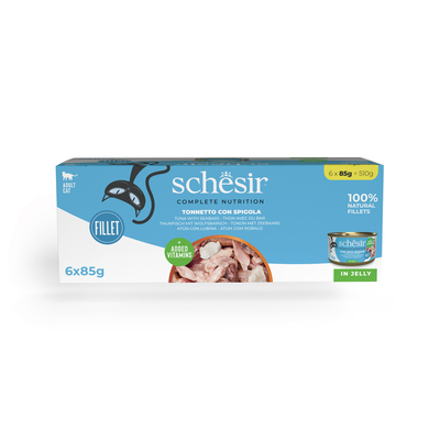 6x85g Tonijn met zeebaars Schesir Complete Voeding filet in gelei  kattenvoer in gelei Natvoer voor katten - natvoer katten