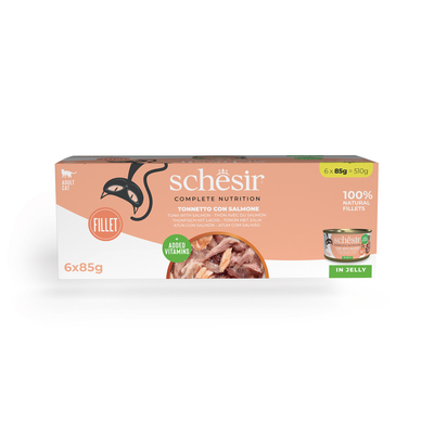 6x85g Tonijn met zalm Schesir Complete Voeding filet in gelei  kattenvoer in gelei Natvoer voor katten - natvoer katten