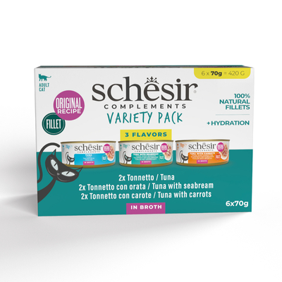 6x70g Schesir Supplementen in bouillon Mix (3 soorten) natvoer voor katten - natvoer katten
