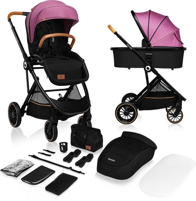 Lionelo Riya - Kinderwagen 2 in 1 - Wieg + Wandelwagen - 0-15kg - Opvouwbaar - XXL Zonnekap - Verstelbare Rugleuning - Grote PU Wielen - Accessoireset - Verstelbare Duwstang - Voor/achter Montage