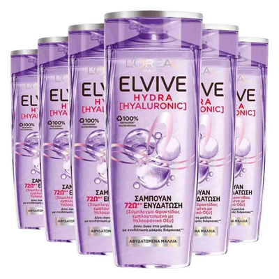 6x L'Oréal Elvive Hydra Hyaluronic Shampoo 400 ml