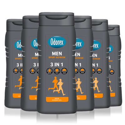 6x Odorex Douchegel For Men 3-in-1 Sport Refresh 300 ml