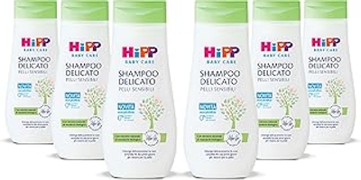 HiPP Baby Care Shampoo voor kinderen, zacht reinigend, geen irritatie van de ogen, voor de gevoelige huid, met natuurlijk biologisch amandelextract, 6 flessen à 200 ml