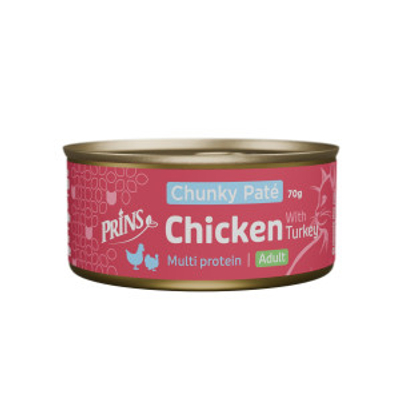 Prins Chunky Paté Adult kip met kalkoen natvoer kat 24 x 70 g- natvoer katten
