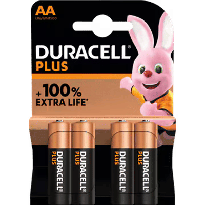 Duracell Plus AA-alkalinebatterijen, 4 stuks