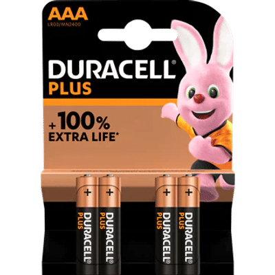 Duracell Plus AAA-alkalinebatterijen, 4 stuks