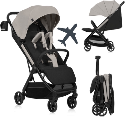Lionelo Julie Air - Ultralichte Buggy - Reisbuggy - Auto-Folding & Compact - Slechts 7,5 kg - Reizen & Handbagage - Verstelbare Rugleuning tot Ligstand - XXL Zonnescherm met UPF50+ - Onderhoudsvrije Wielen - Vanaf 6 Maanden tot 22 kg - Kinderwagen