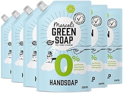 Marcel's Green Soap - Handzeep 0% navulling - navulverpakking voor handwas - handwasdispenser - veganistisch - 97% biologisch afbreekbaar - 3000 ml, 500 ml verpakking van 6