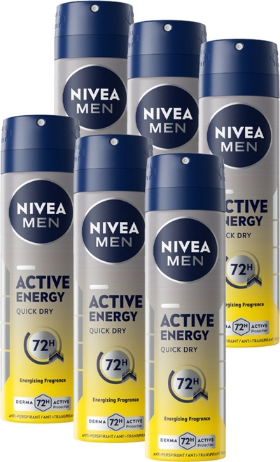 NIVEA MEN Active Energy Anti-Transpirant Deodorant Spray - 72u bescherming  - 6x 150ML