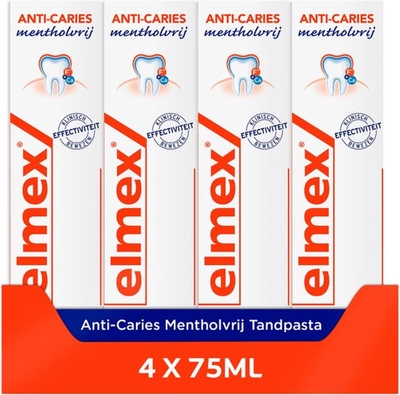 Elmex Anti Cariës Mentholvrij Tandpasta - 4 x 75ml - Tandpasta Zonder Menthol 