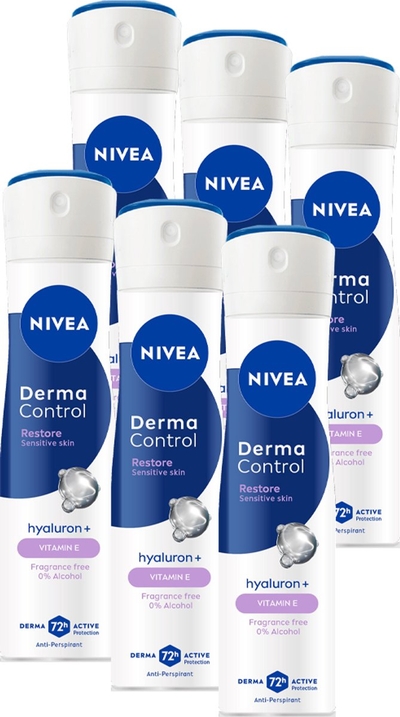 NIVEA Derma Control Restore Deodorant Spray - Tegen irritaties - Anti-transpirant - met Hyaluronzuur - Beschermt 72 uur  - 6x 150ml