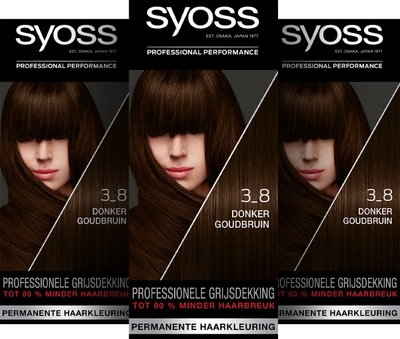 Syoss - Haarverf - 3_8 - Donker Goudbruin - 115ml x 3