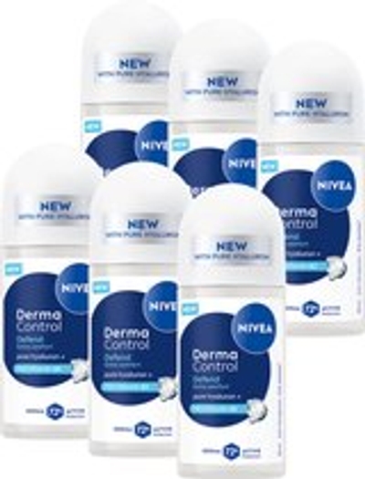 NIVEA Derma Control Defend Anti-Transpirant Deo Roller - Deodorant met Hyaluronzuur - 72 uur bescherming - 6x 50ml