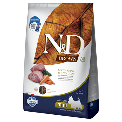 N&D Dog Brown Adult Mini lam. wortel en spirulina - 5 kg - hondenbrokken