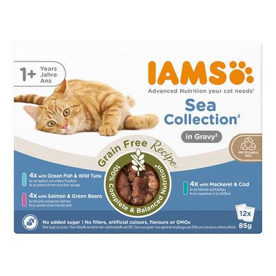 Dubbelpak: 24x85g IAMS Advanced Nutrition Grain Free Sea Collection in Sauce nat kattenvoer - natvoer katten