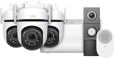 TP-Link Tapo C530WS 3-Pack + H500 Smart HomeBase + D235 Smart Battery & Wired Doorbell