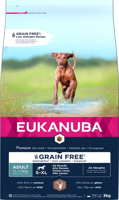 Eukanuba Hondenvoer Graanvrij Hert Adult All Sizes 3 kg hondenbrokken