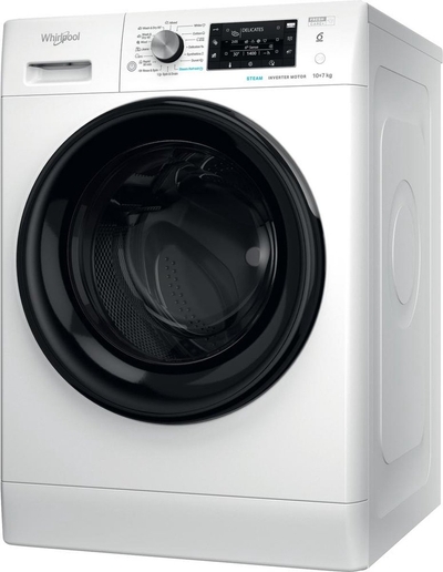 Whirlpool FFWDD1076258B - Was-droogcombinatie - Voorbelading - Vrijstaand - Wit - Links - Zwart - Knoppen - Draaiknop