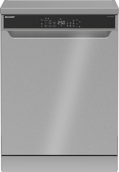 Sharp QWNA25F44BIEU - vrijstaande vaatwasser - energie klasse B - besteklade + topsproeier - zilver met RVS deur