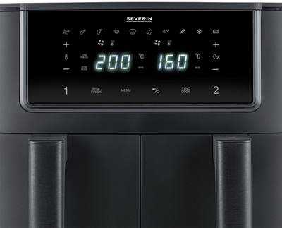 Severin FR 2463 Dubbele Heteluchtfriteuse, ca. 2600W, 8L (2x 4L), touchscreen, 10 automatische programma's, sync & matchfunctie, PTFE vrij