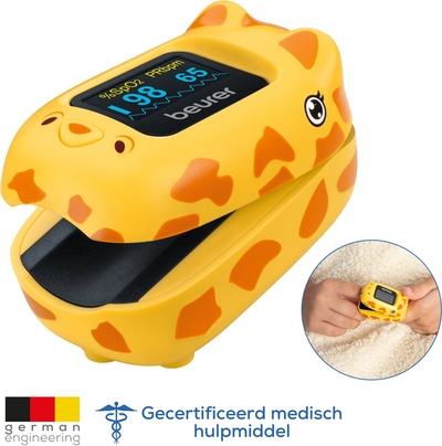 Beurer PO 13 Kids Pulse Oximeter – Zuurstofmeter & Hartslagmeter voor Kinderen – Snelle Pijnloze Meting – Compact & Licht – Medisch Gecertificeerd – Met Kleurendisplay, Polsband & Tas – 5 Jaar Garantie