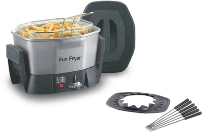 FRITEL Fun Friteuse FF 1200 - Snack Frituurpan / Fondue Friteuse + GRATIS Fonduering en vorkjes (6st.) - 1,5L - 1400W - Antistofdeksel - 2 tot 6 Pers. - PFAS-vrij