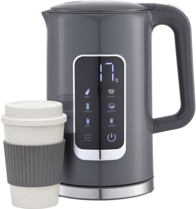 Platinet PEKR723GR Waterkoker - Met Display - Warmhoud functie met Geheugen - 1.7L - Grijs - Gratis 450ml koffiebeker